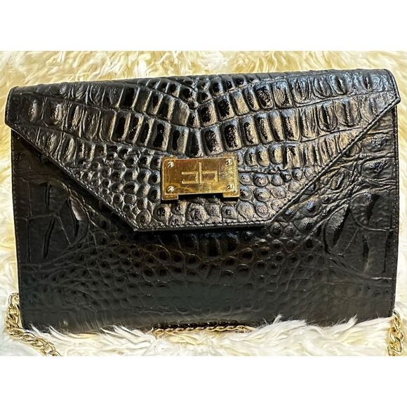 Courage. b Black crocodile Leather Shoulder Bag or Clutch with Removable Strap - Picture 3 of 10